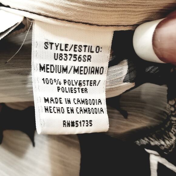 Sag Harbor Black White Sheer See Through Floral Short Sleeve Button Down Size M - Picture 7 of 7